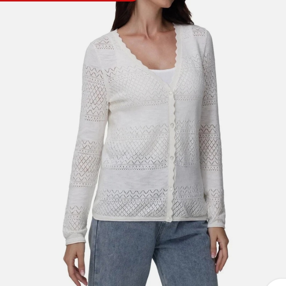 Frye Cream Open-Front Cardigan